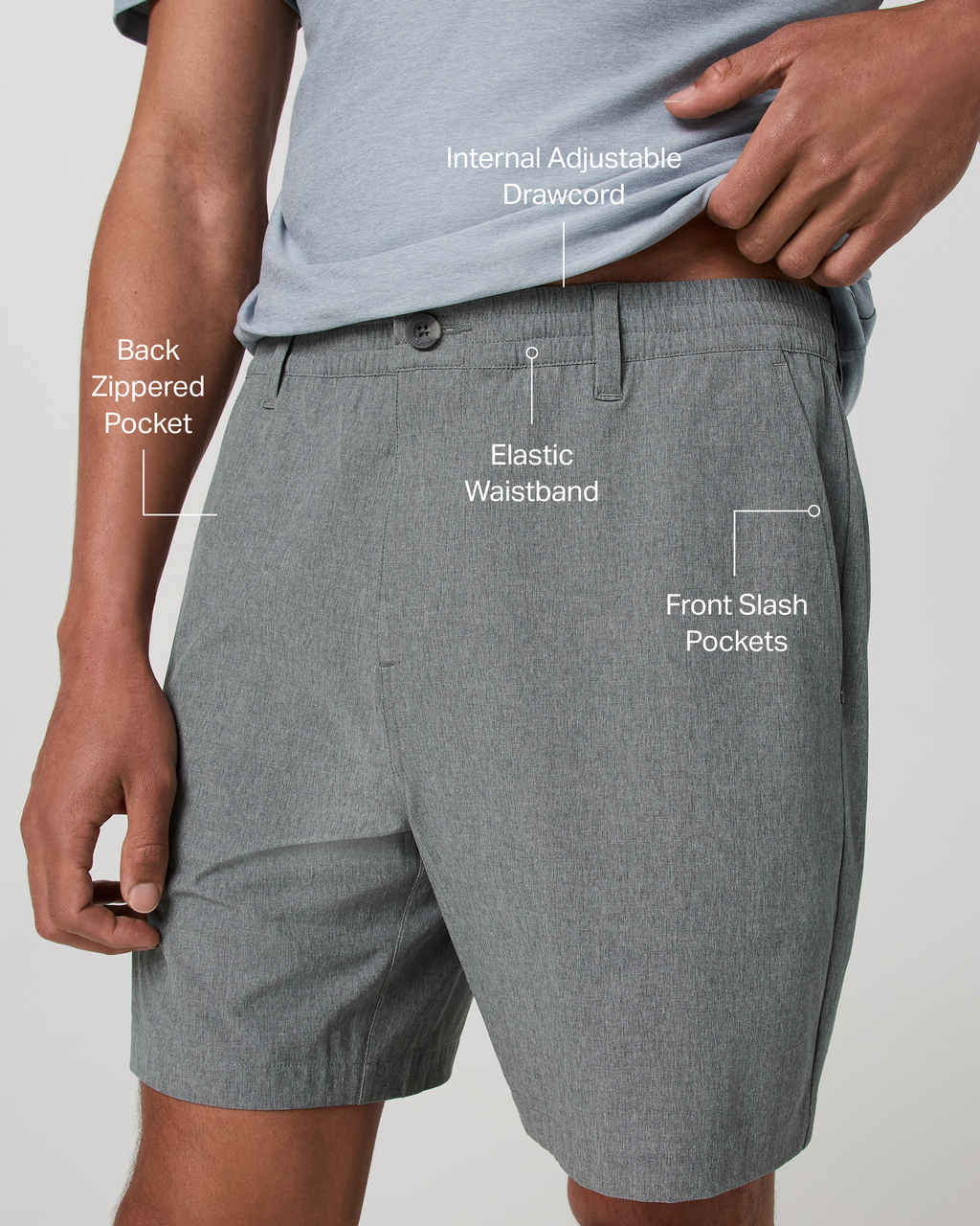 Aim Elastic Waist Short 7 | Concrete Linen Texture