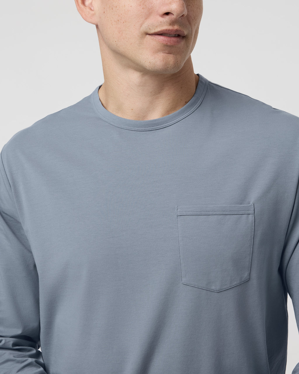 Long Sleeve Mens Feather Tee | Dusty Blue