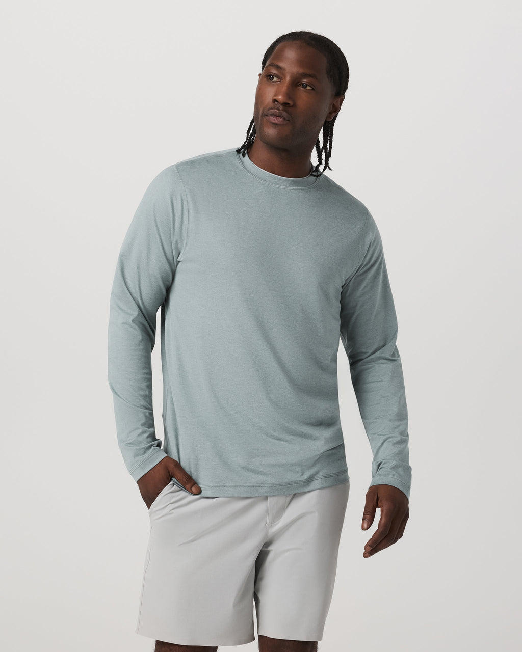 Long Sleeve Ponto Performance Tee | Misty Blue Heather