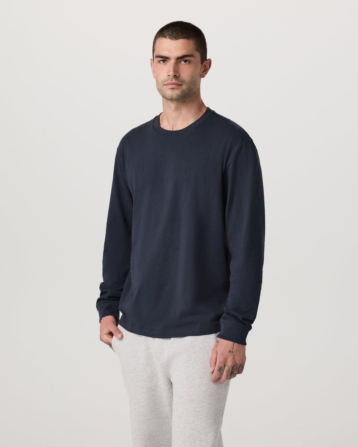 Long Sleeve Vuori Heavyweight Cotton Tee - Relaxed Fit | Navy