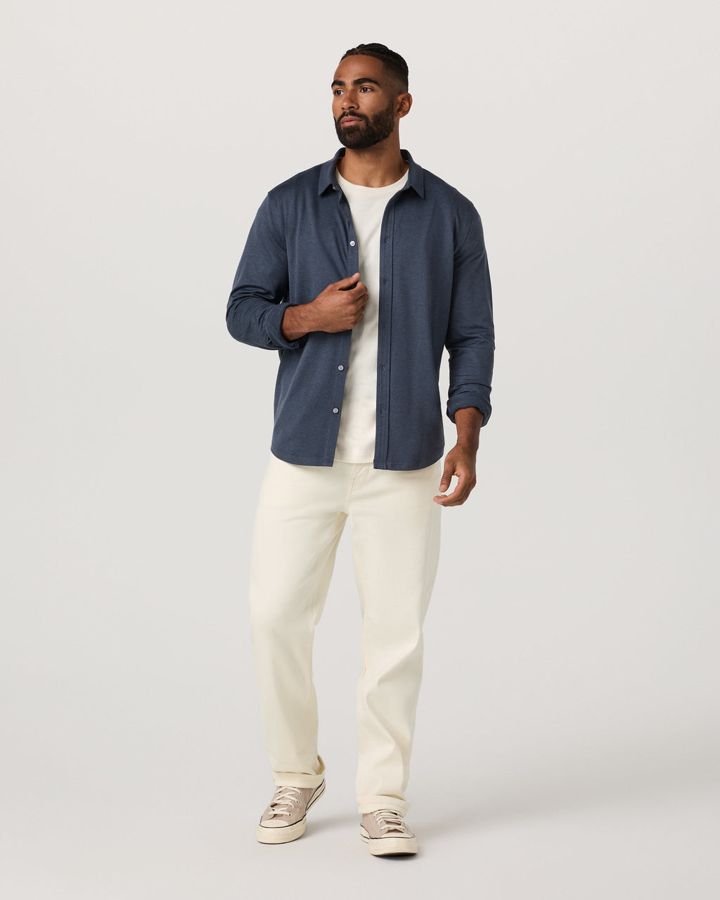 Long Sleeve Ponto Button Down Shirt | Azure Heather