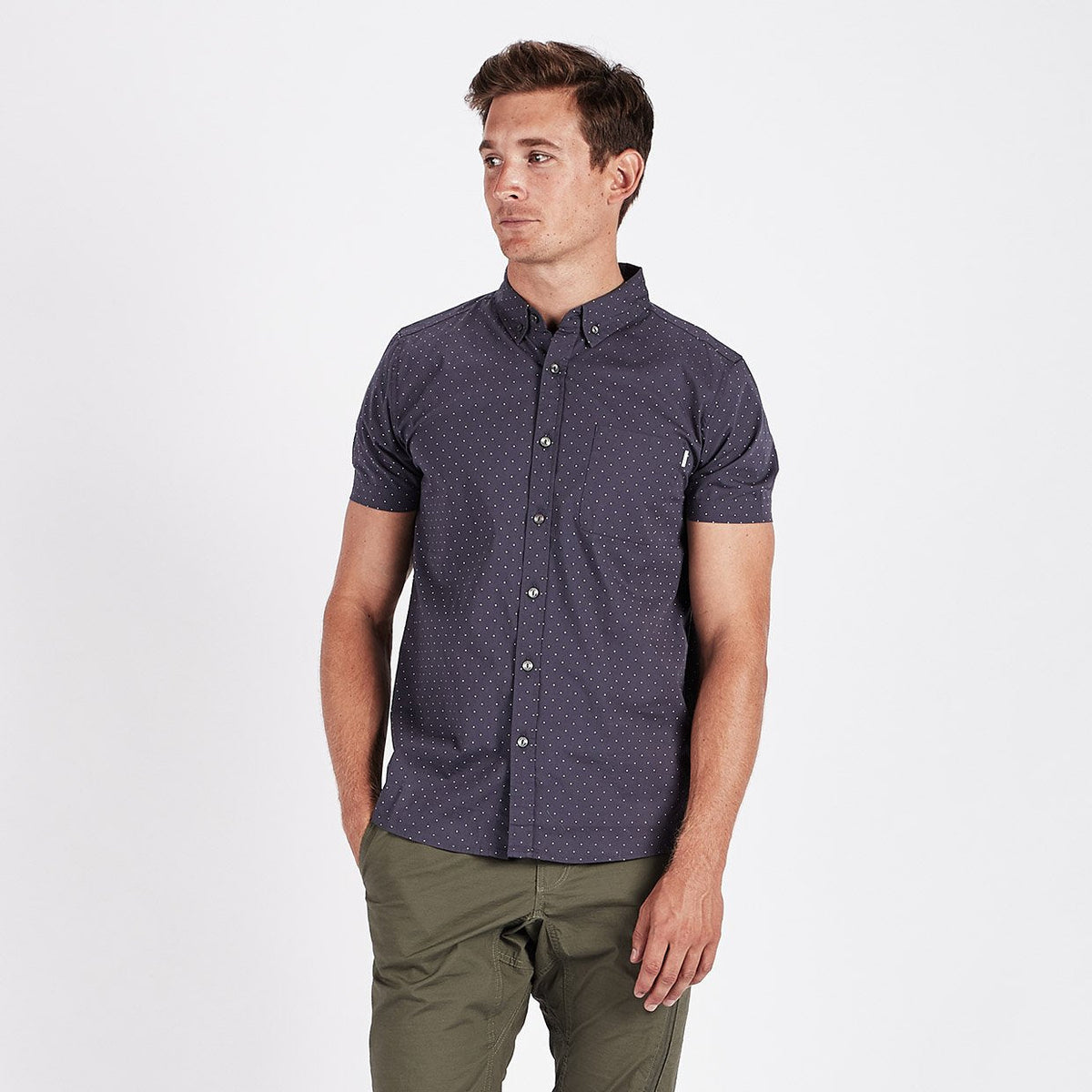 Crest Short Sleeve Button-Down | Navy Micro Dot