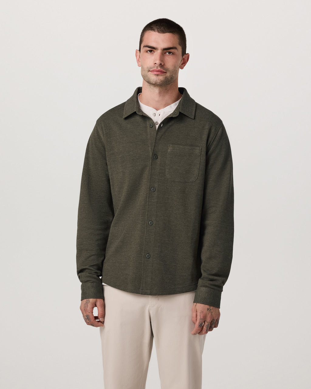 Long Sleeve Jeffreys Button Down Overshirt | Olive Heather