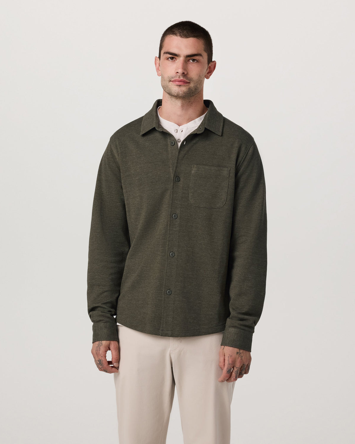 Long Sleeve Jeffreys Button Down Overshirt | Olive Heather