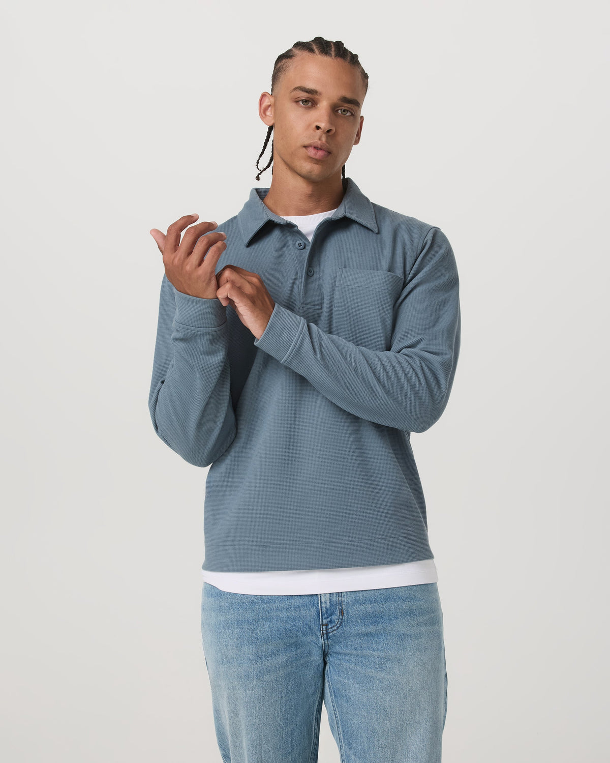 Long Sleeve Waffle Polo | Abyss