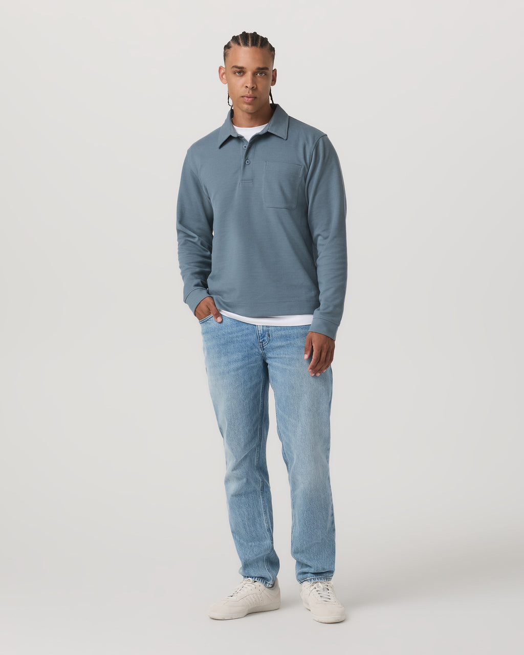 Long Sleeve Waffle Polo | Abyss
