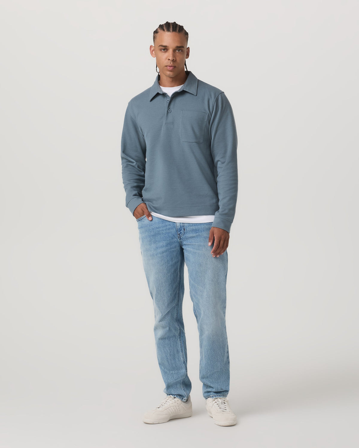 Long Sleeve Waffle Polo | Abyss