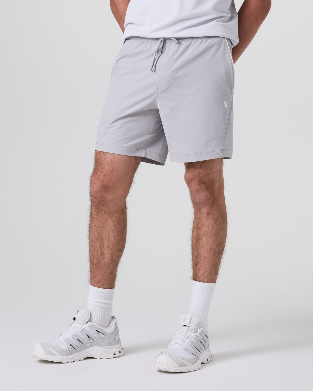 Crosscourt Short Unlined 7 | Amethyst Grey Logo Graphic