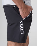 Crosscourt Short Unlined 7| Black Logo Graphic