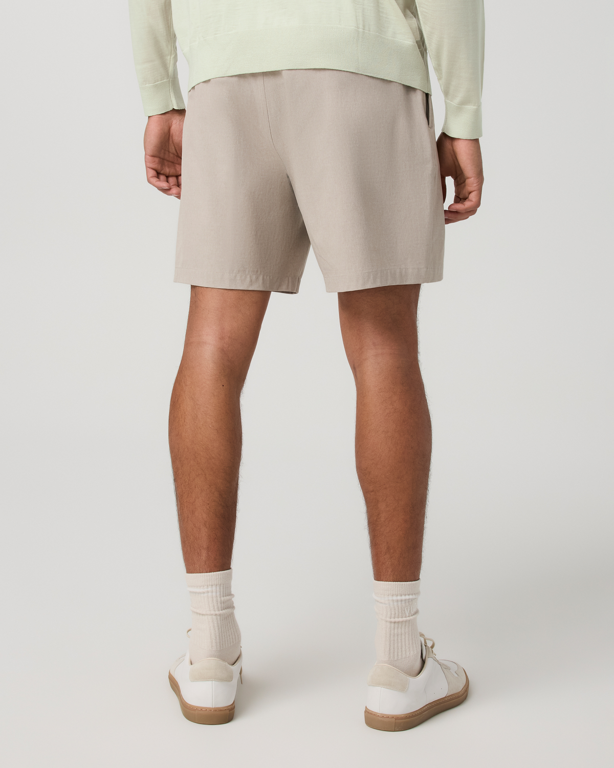 Aim Elastic Waist Short 7 | Khaki Linen Texture