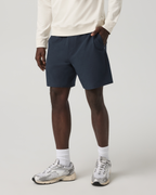 Aim Elastic Waist Short 7 | Navy Linen Texture