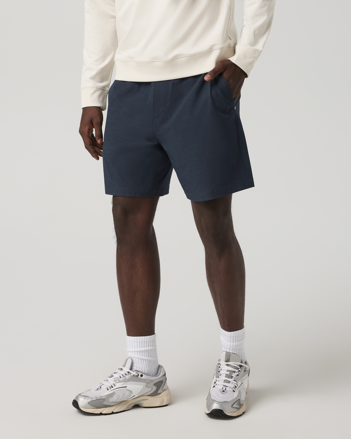 Aim Elastic Waist Short 7 | Navy Linen Texture