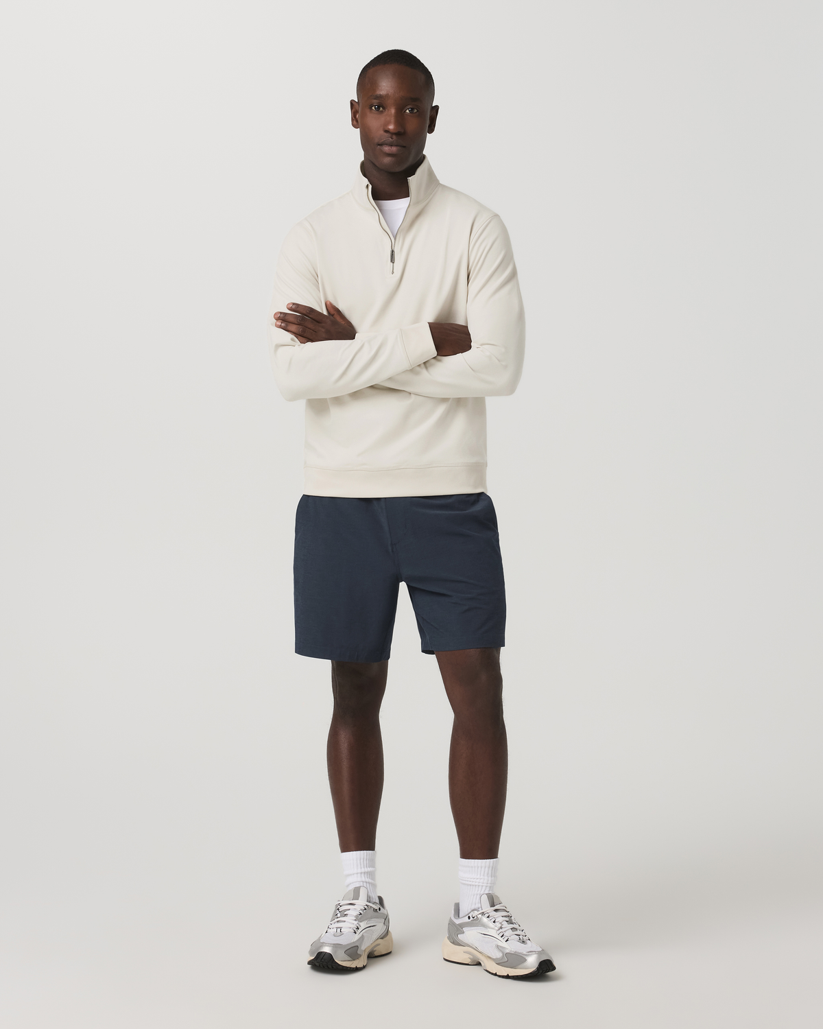 Aim Elastic Waist Short 7 | Navy Linen Texture