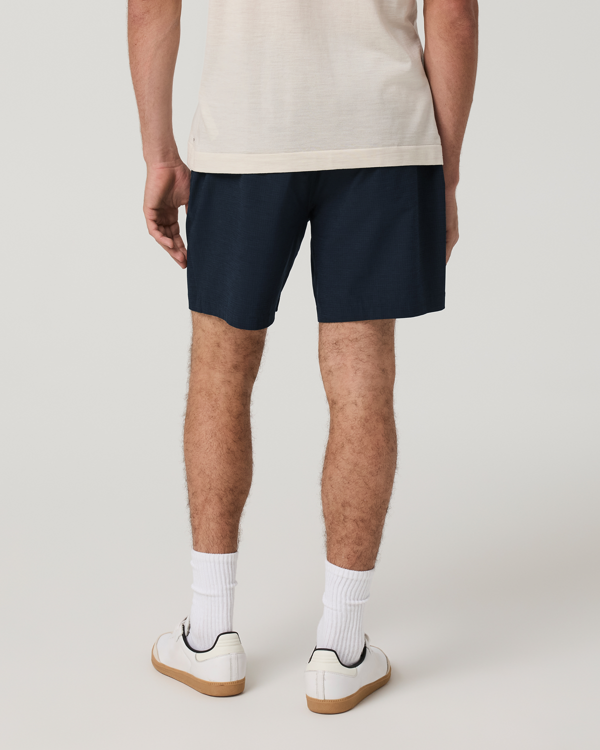 Aim Elastic Waist Short 7 | Navy Houndstooth Linen Texture