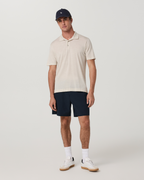 Aim Elastic Waist Short 7 | Navy Houndstooth Linen Texture