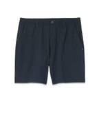 Aim Elastic Waist Short 7 | Navy Houndstooth Linen Texture