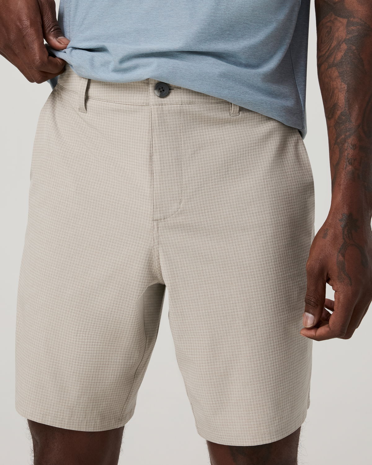 Aim Short 8 | Khaki Houndstooth Linen Texture