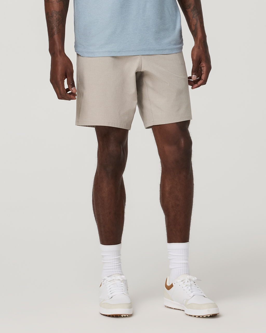 Aim Short 8 | Khaki Houndstooth Linen Texture