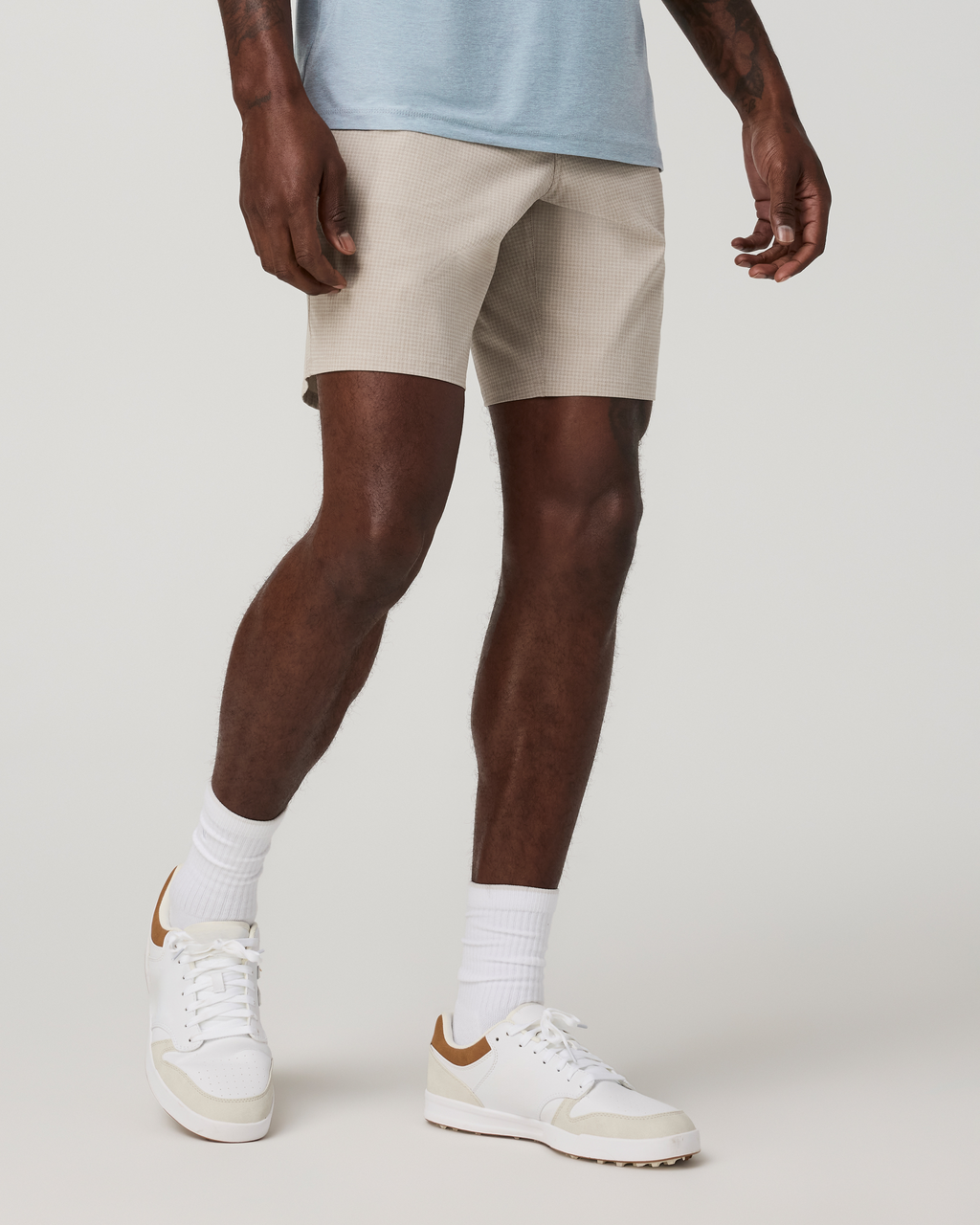Aim Short 8 | Khaki Houndstooth Linen Texture