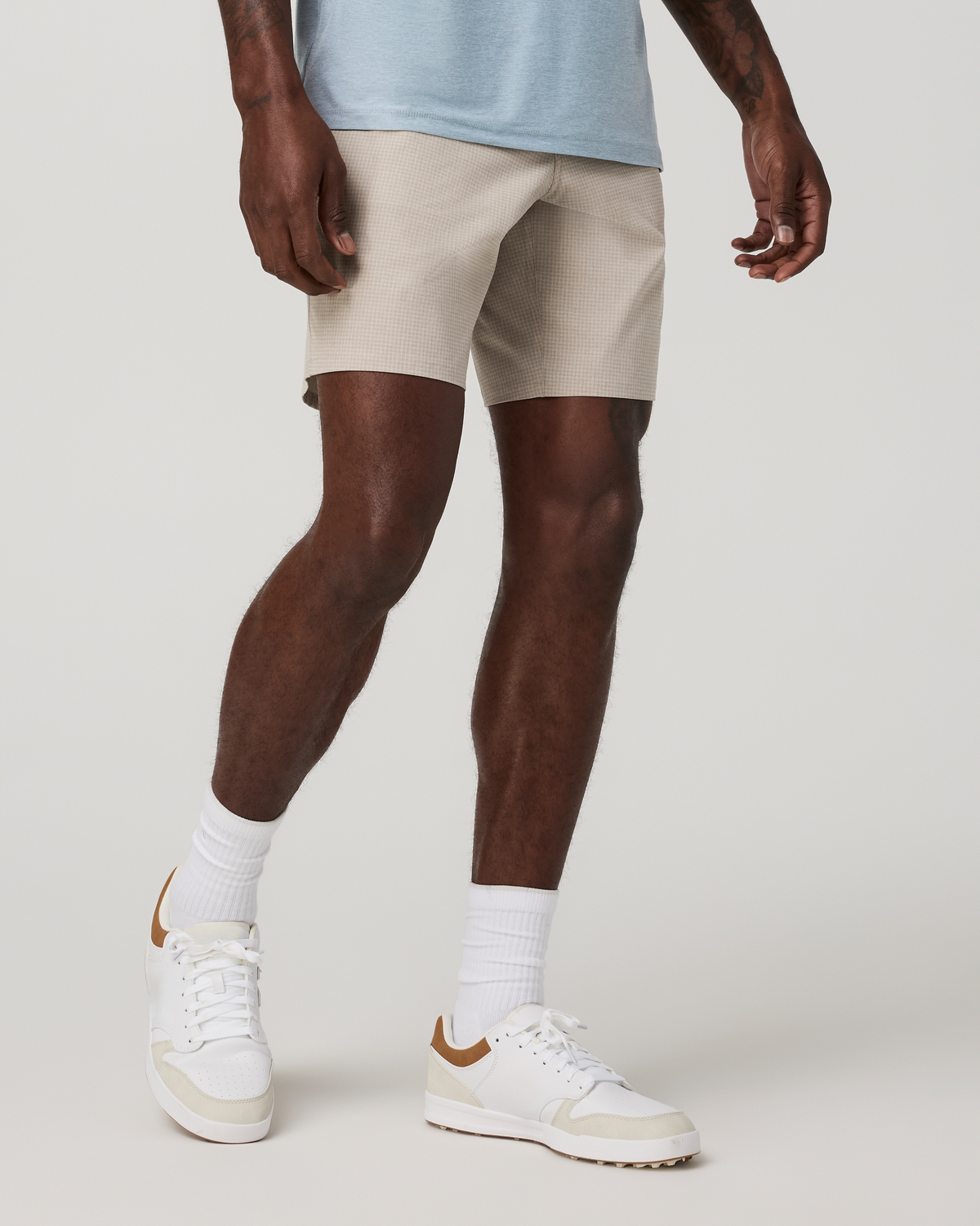 Aim Short 8 | Khaki Houndstooth Linen Texture
