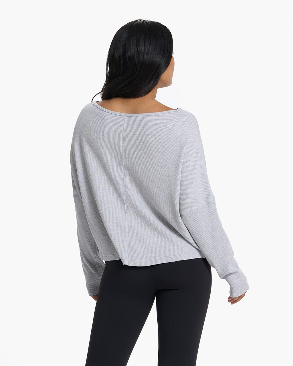 Slouchy Waffle Crew | Light Heather Grey