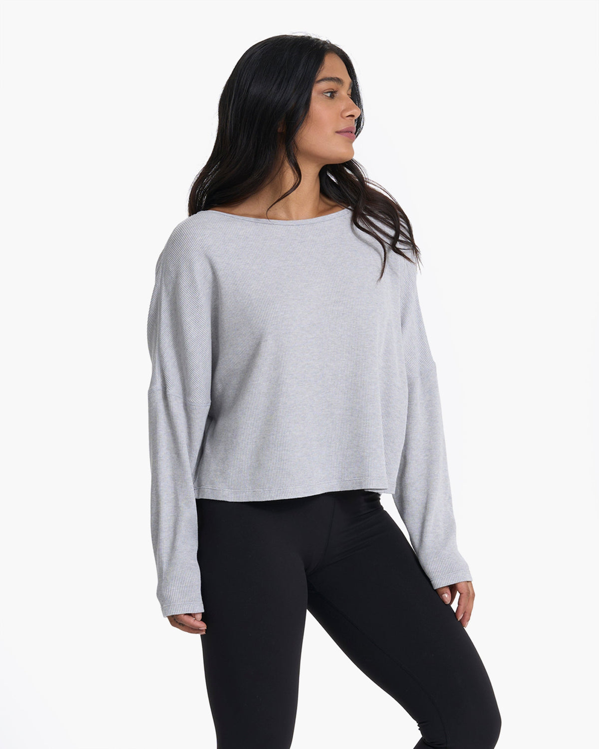 Slouchy Waffle Crew | Light Heather Grey