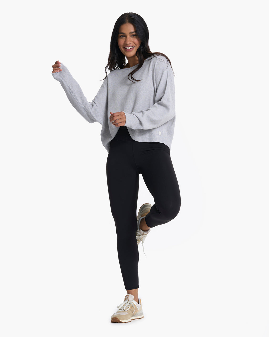 Slouchy Waffle Crew | Light Heather Grey