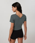 Short Sleeve Tuvalu Double V Neck | Dark Jade