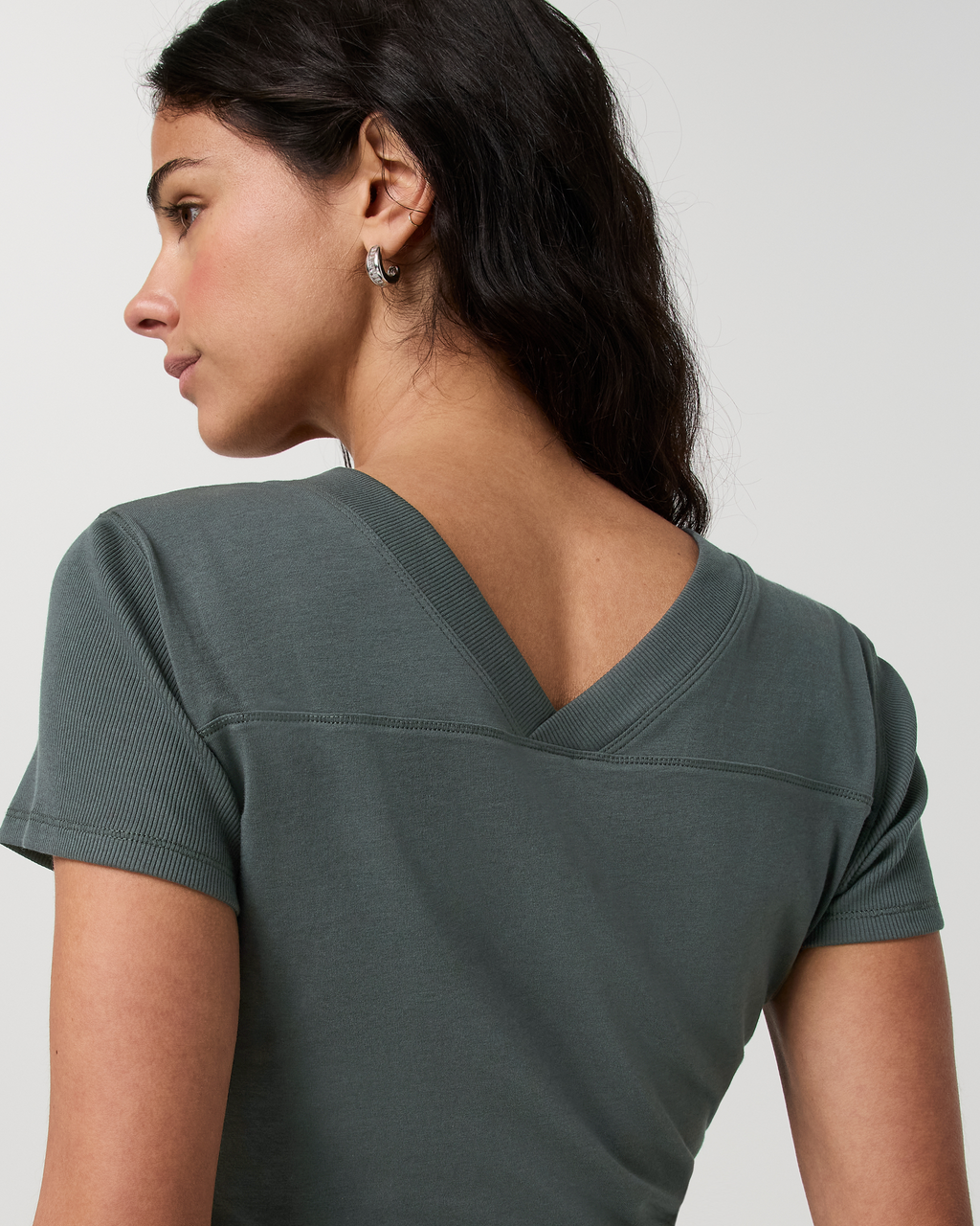 Short Sleeve Tuvalu Double V Neck | Dark Jade
