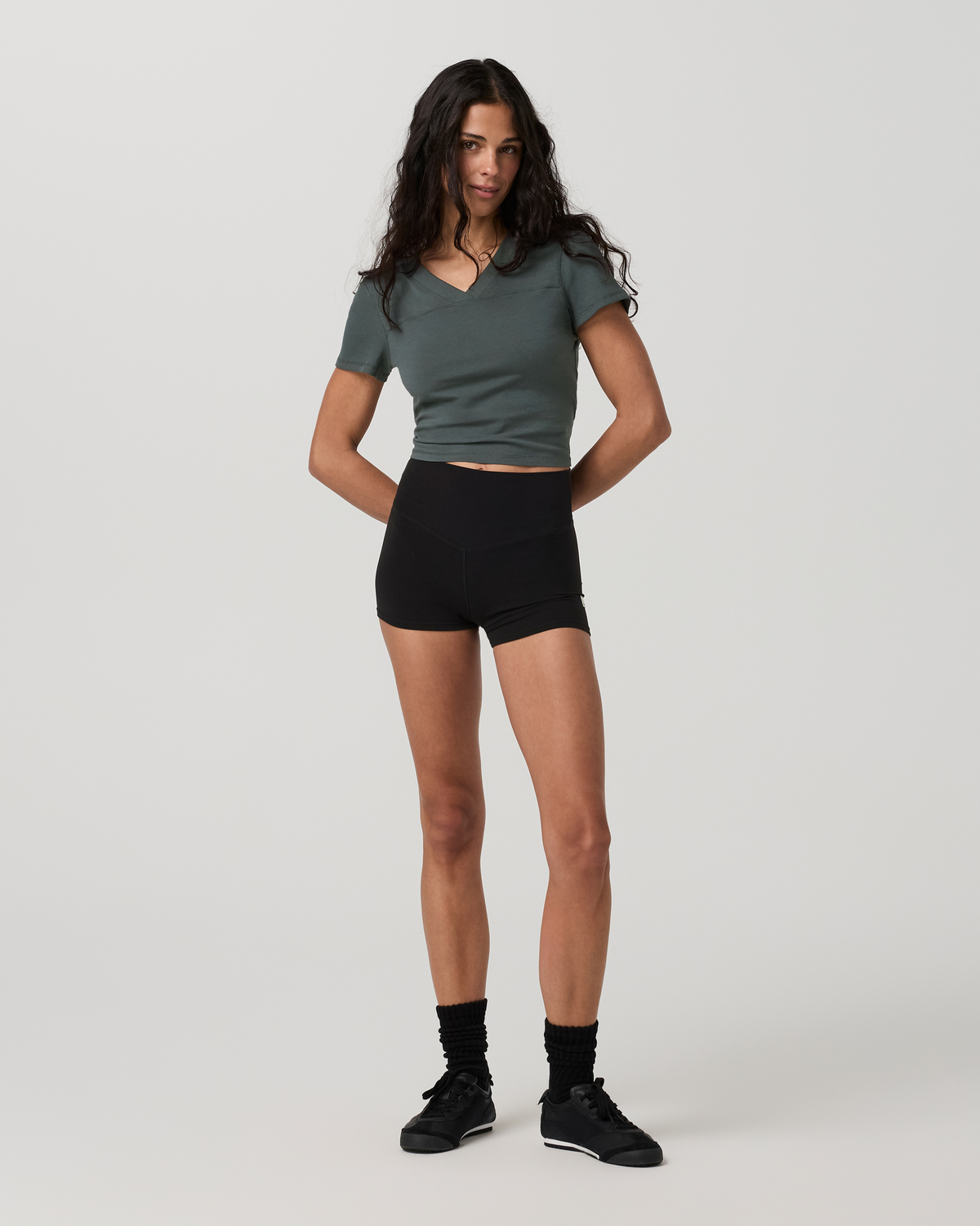 Short Sleeve Tuvalu Double V Neck | Dark Jade