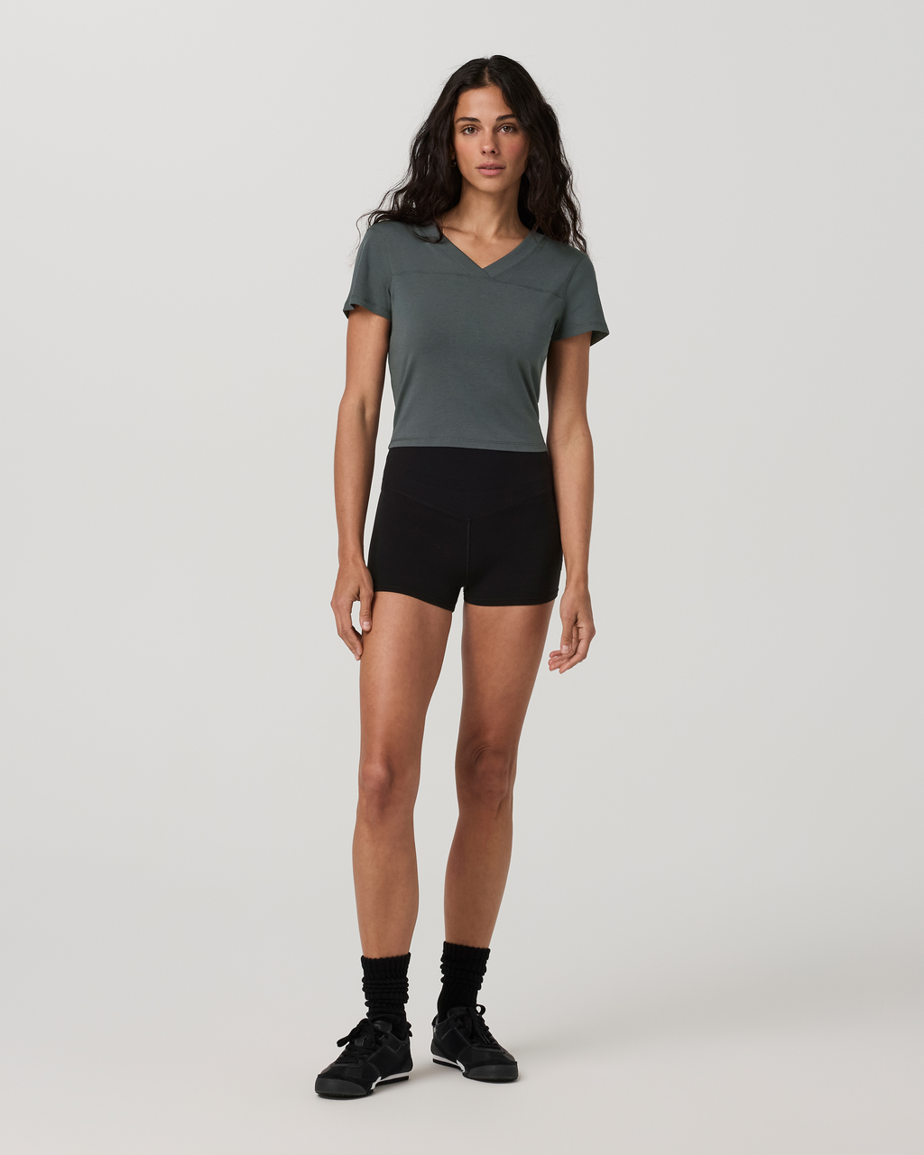 Short Sleeve Tuvalu Double V Neck | Dark Jade