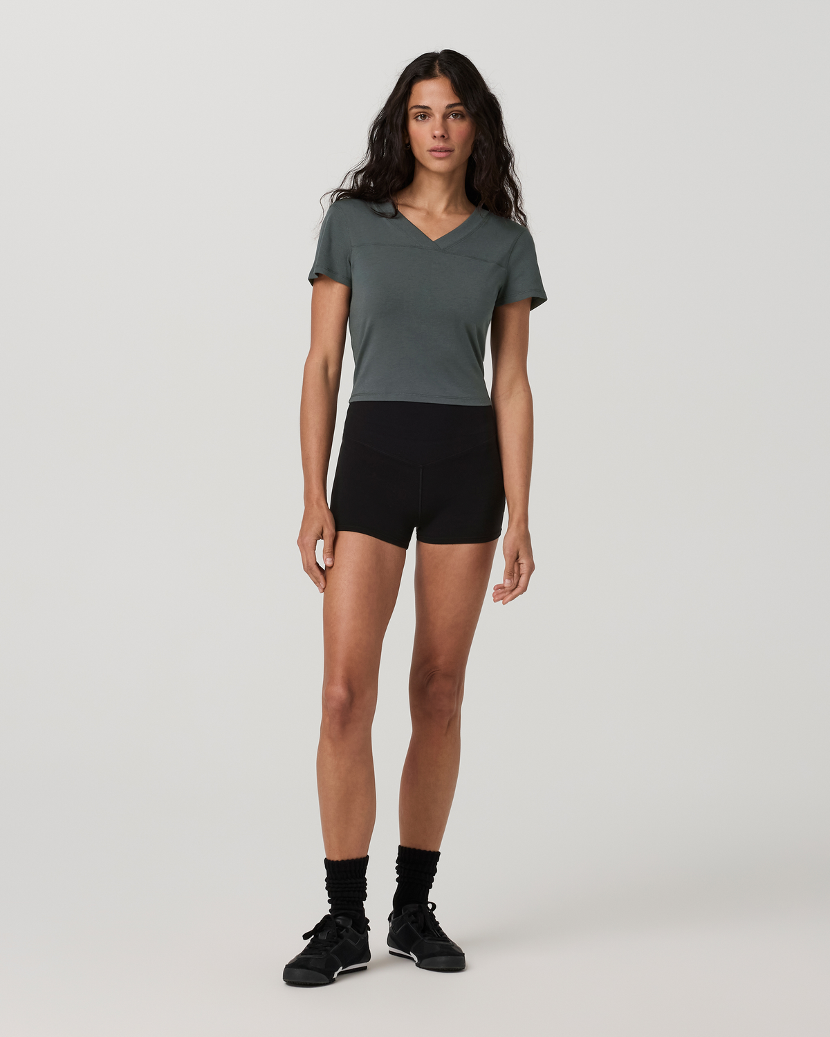 Short Sleeve Tuvalu Double V Neck | Dark Jade