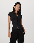 Short Sleeve Pose Button Up | Black