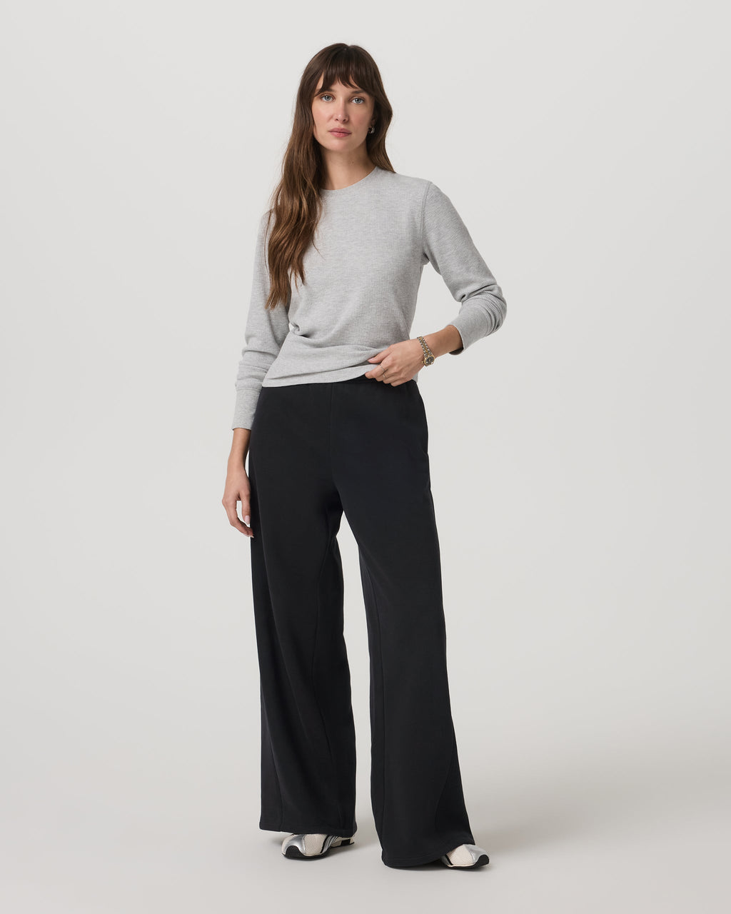Long Sleeve Waffle Top | Light Heather Grey