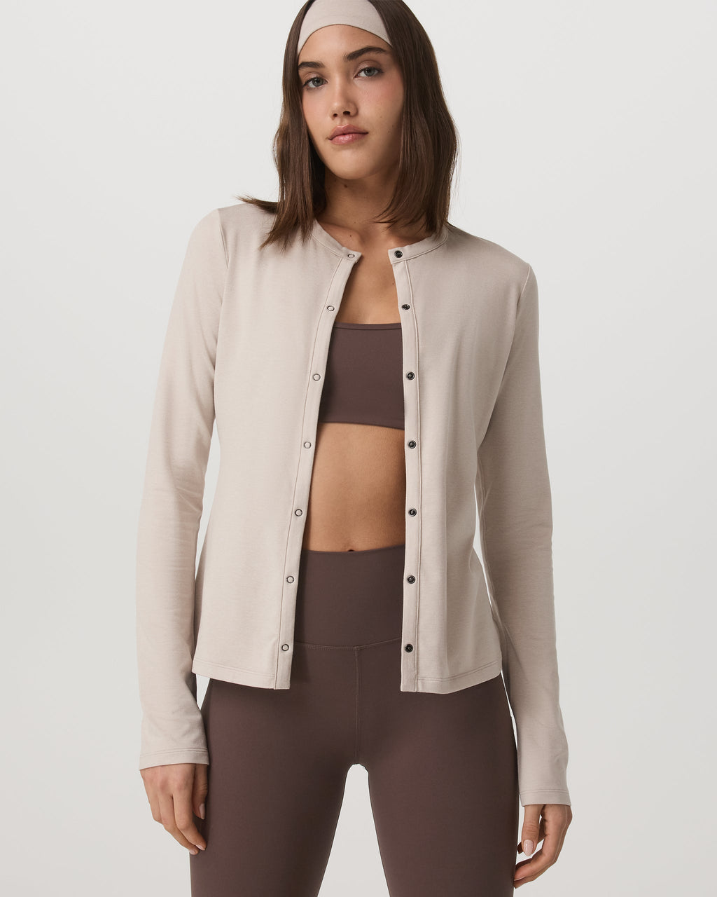 Long Sleeve Halo Snap Cardigan | Ecru Heather