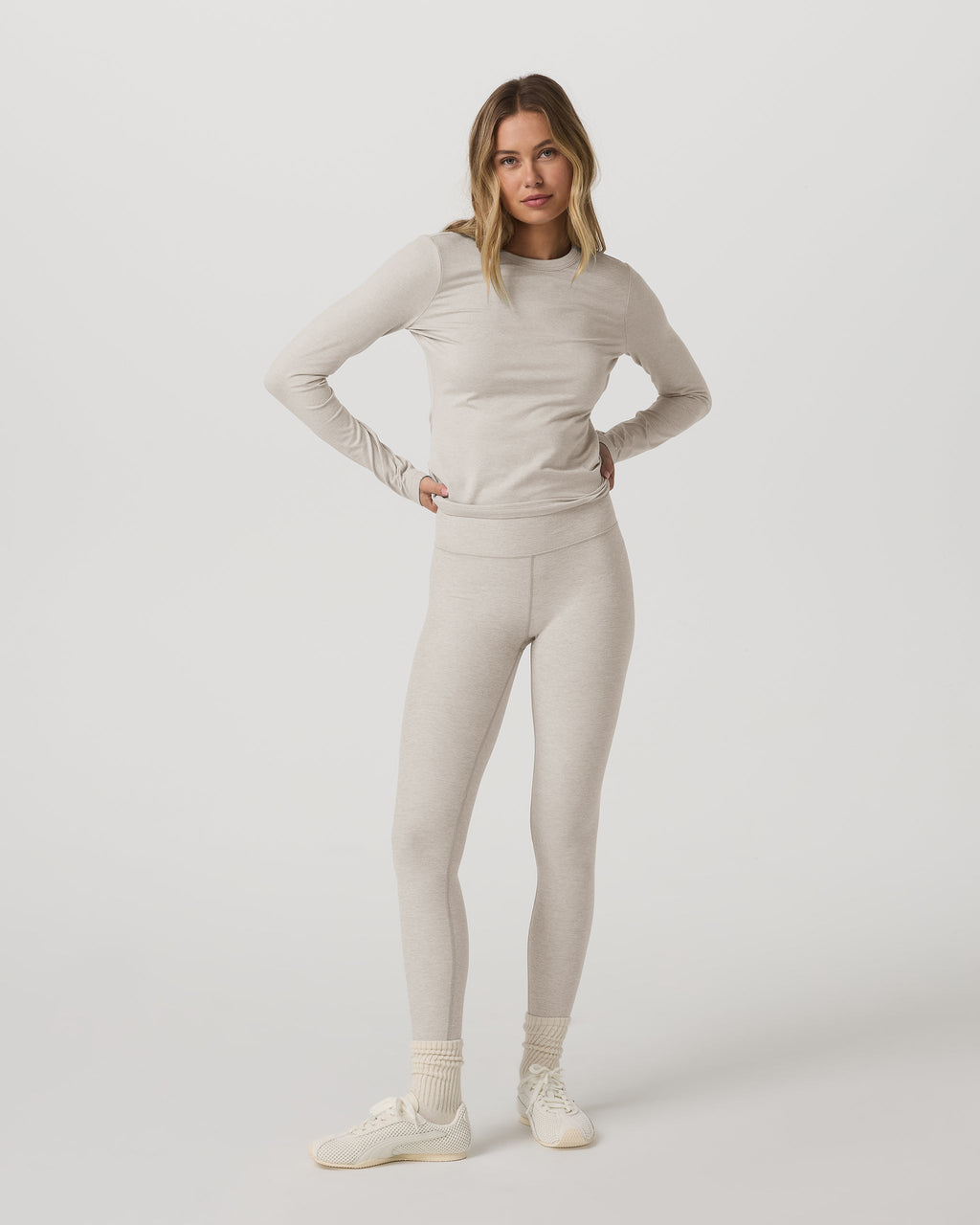 Long Sleeve Halo Essential Crew Tee | Ecru Heather