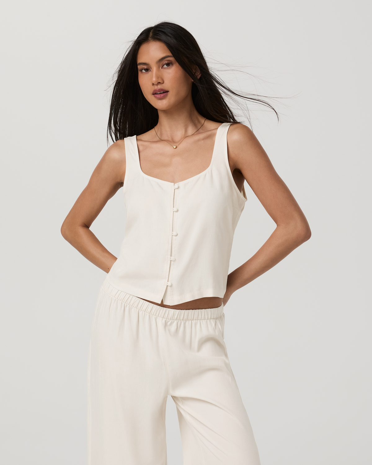 Trestles Twill Button Front Top | Natural
