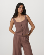 Trestles Twill Button Front Top | Sable