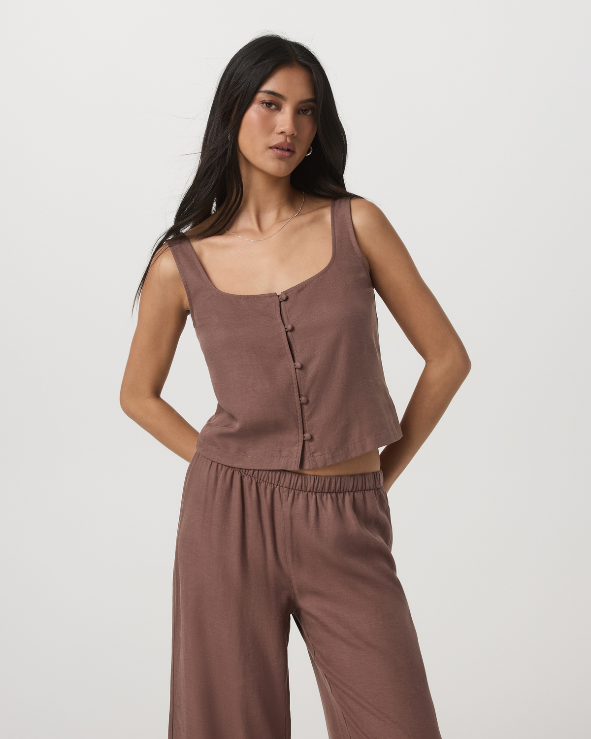 Trestles Twill Button Front Top | Sable