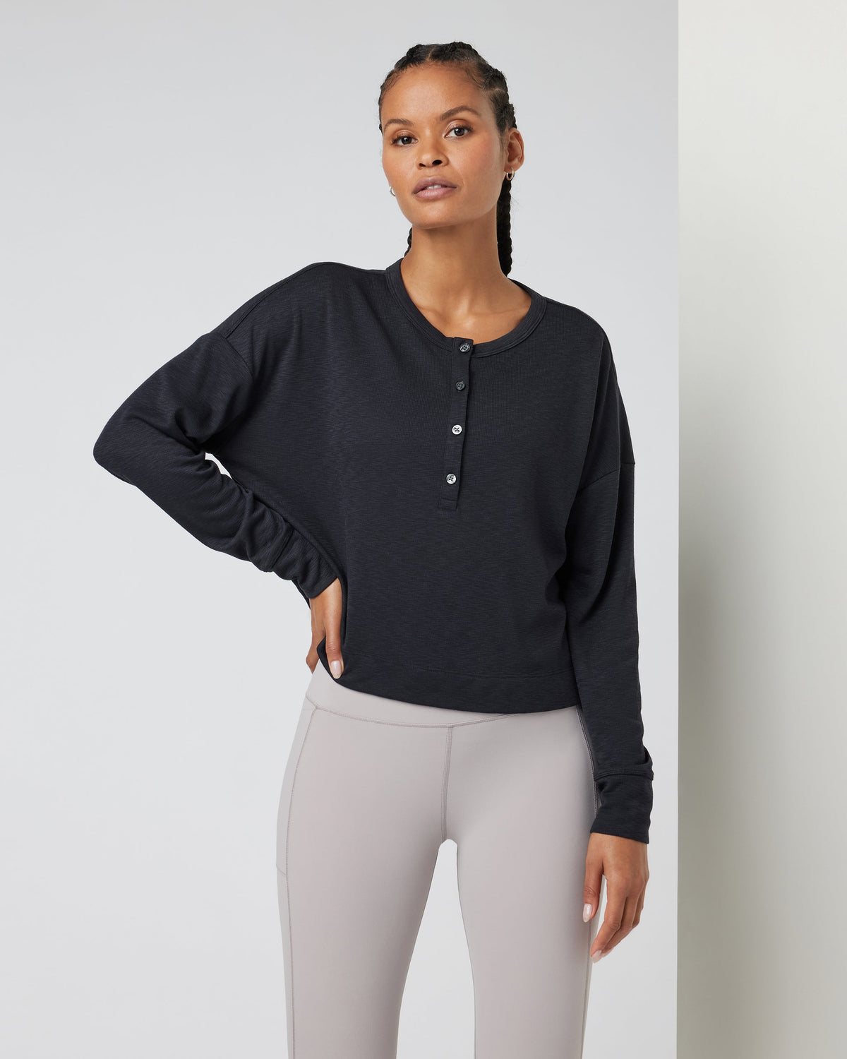 Long Sleeve Sunrise Oversize Henley | Black