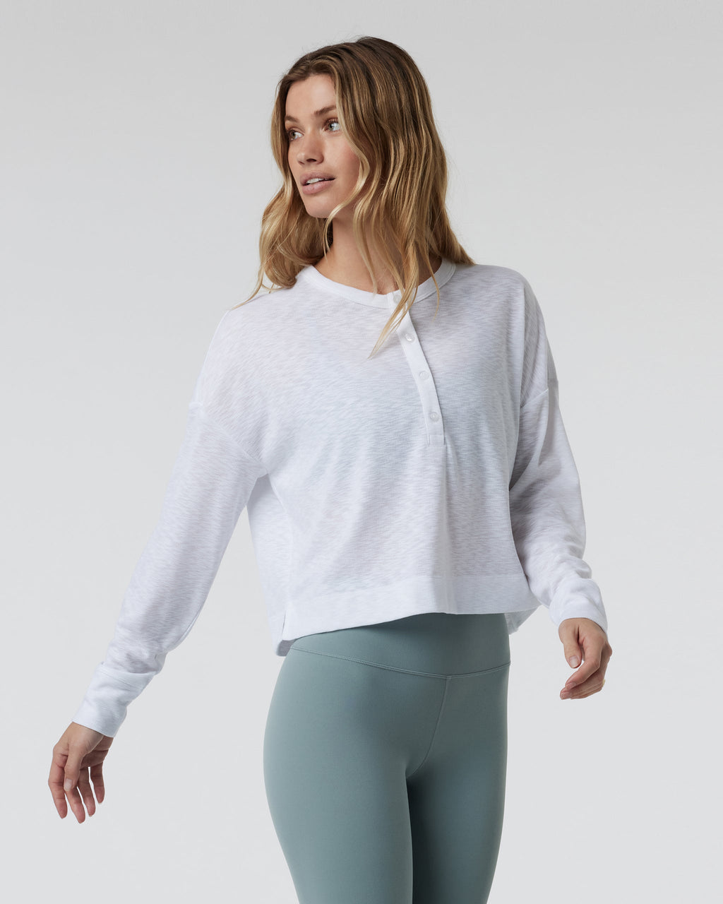 Long Sleeve Sunrise Oversize Henley | White