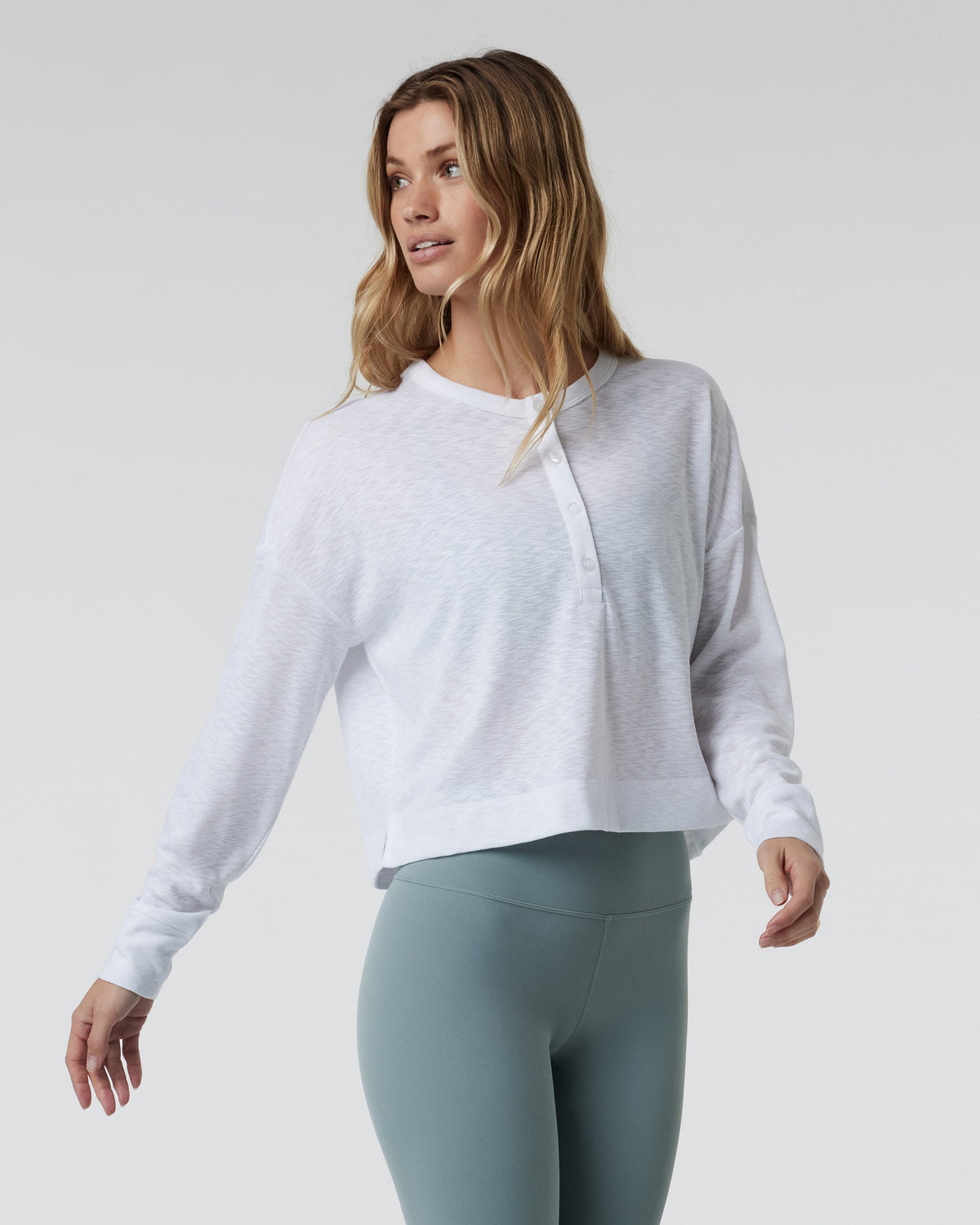 Long Sleeve Sunrise Oversize Henley | White