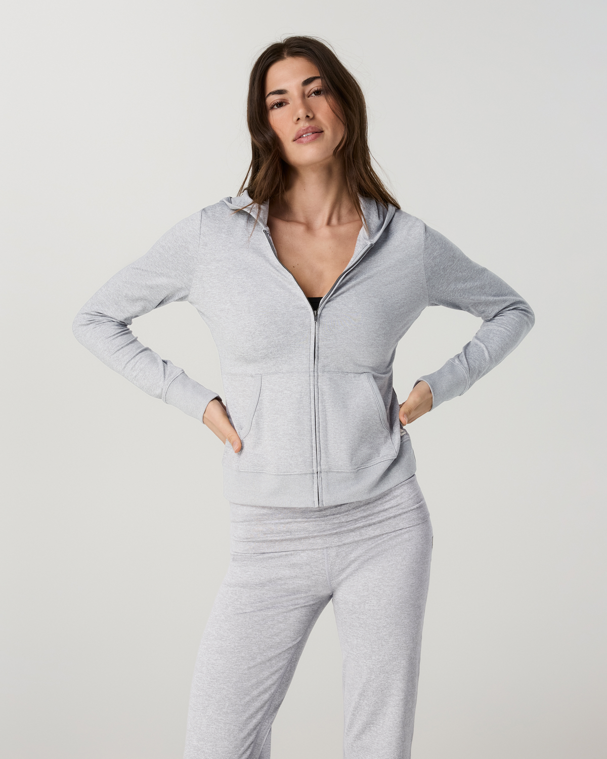 Halo Mini Full Zip Hoodie - Long | Pale Grey Heather