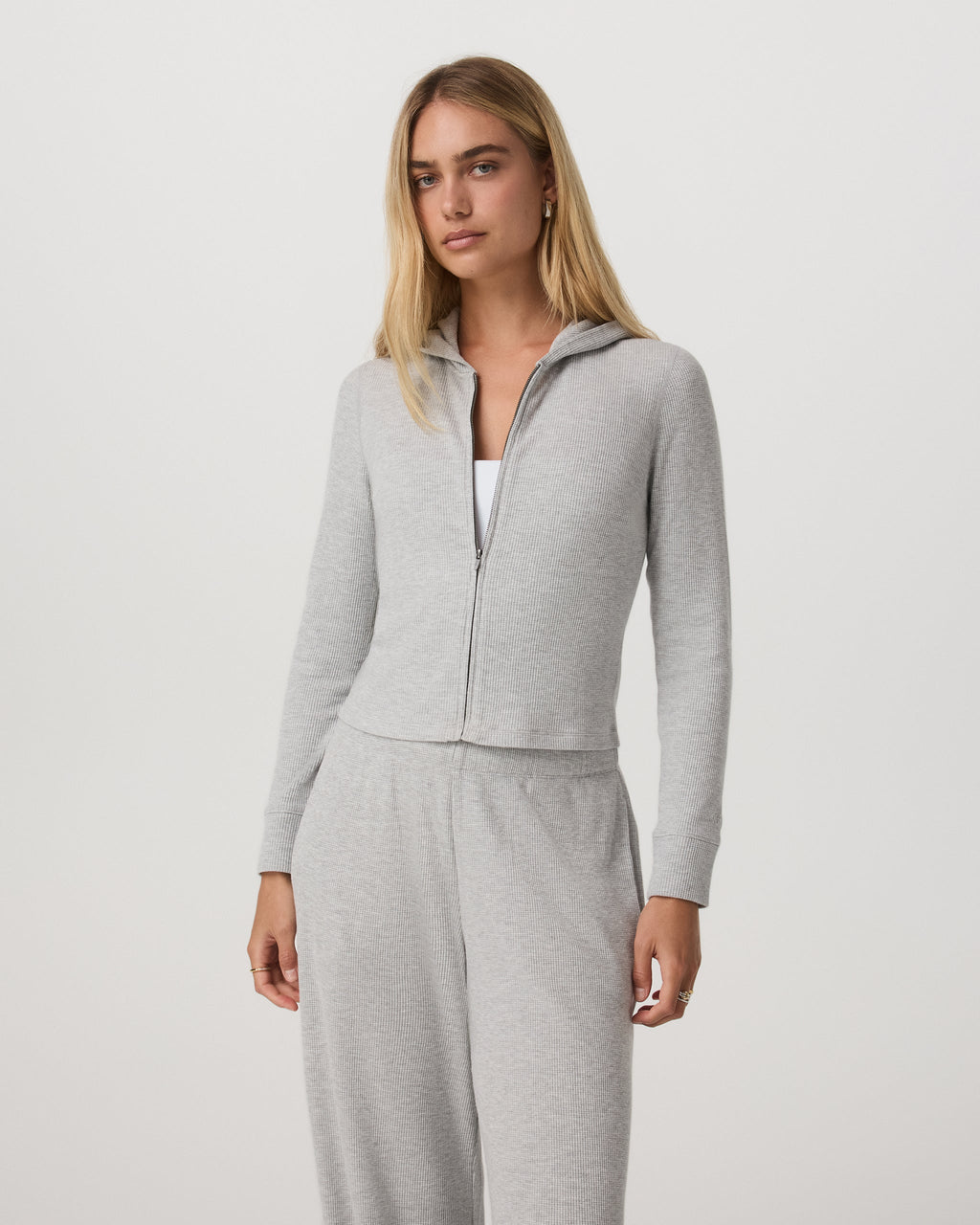 Waffle Full Zip Hoodie | Light Heather Grey