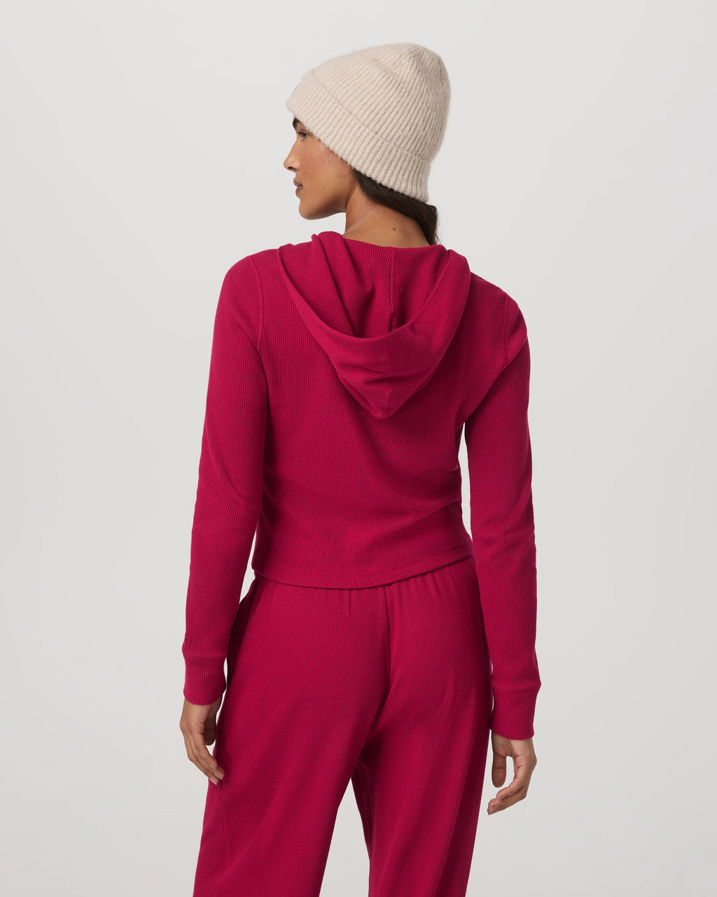 Waffle Full Zip Hoodie | Strawberry