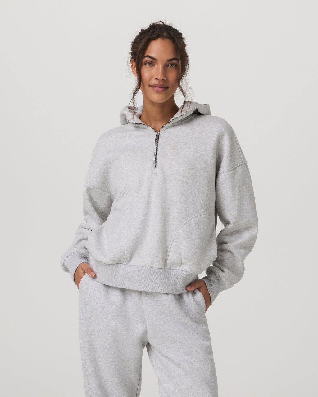 Restore Relaxed Half Zip Hoodie | Pale Grey Heather