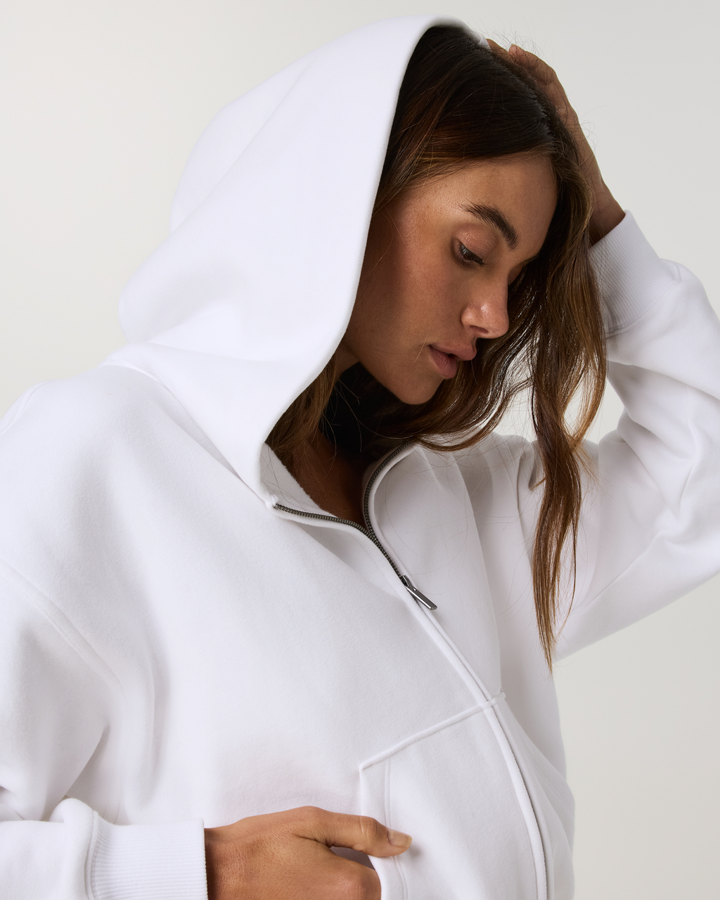 Restore Essential Full Zip Hoodie | White