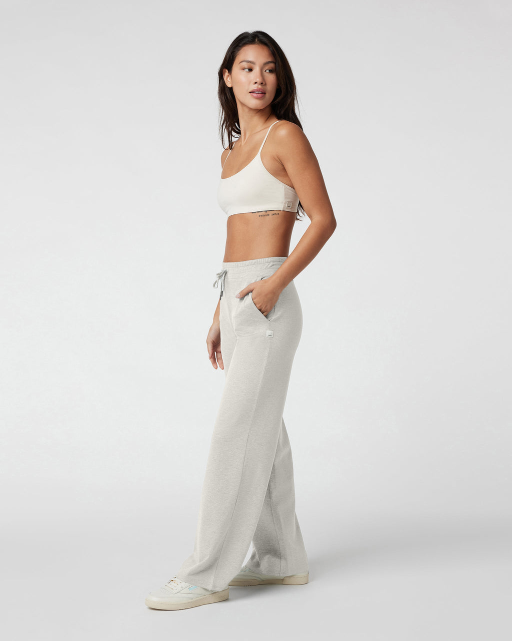 Halo Essential Wideleg Pant - Short | Ecru Heather
