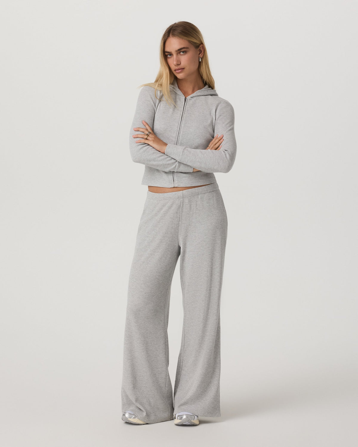 Waffle Wideleg Pant | Light Heather Grey
