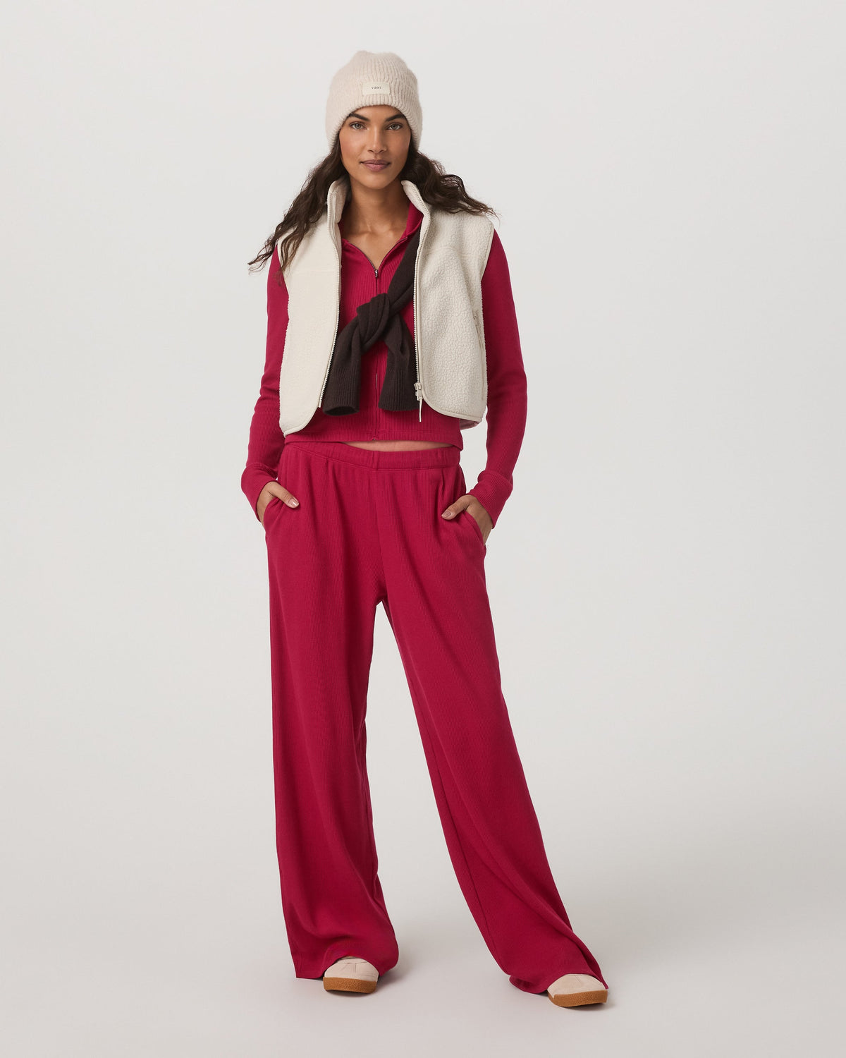 Waffle Wideleg Pant | Strawberry